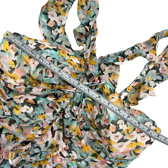 AMUR Elyse Silk Chiffon Floral Ruffle Bodycon Mini Dress Multicolor 6 Coquette - Picture 10 of 16